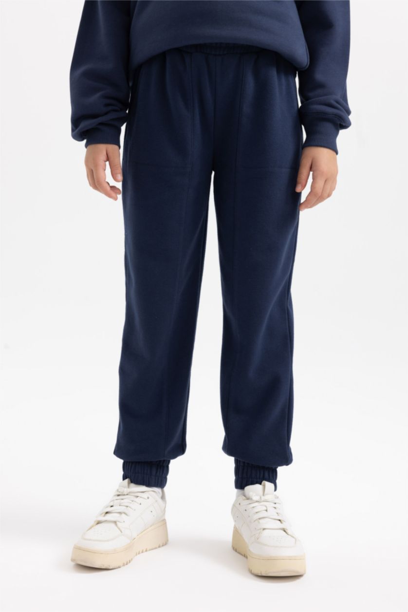 GIRLS & TEENS NAVY بنطلون قماش سميك جوجر فيت