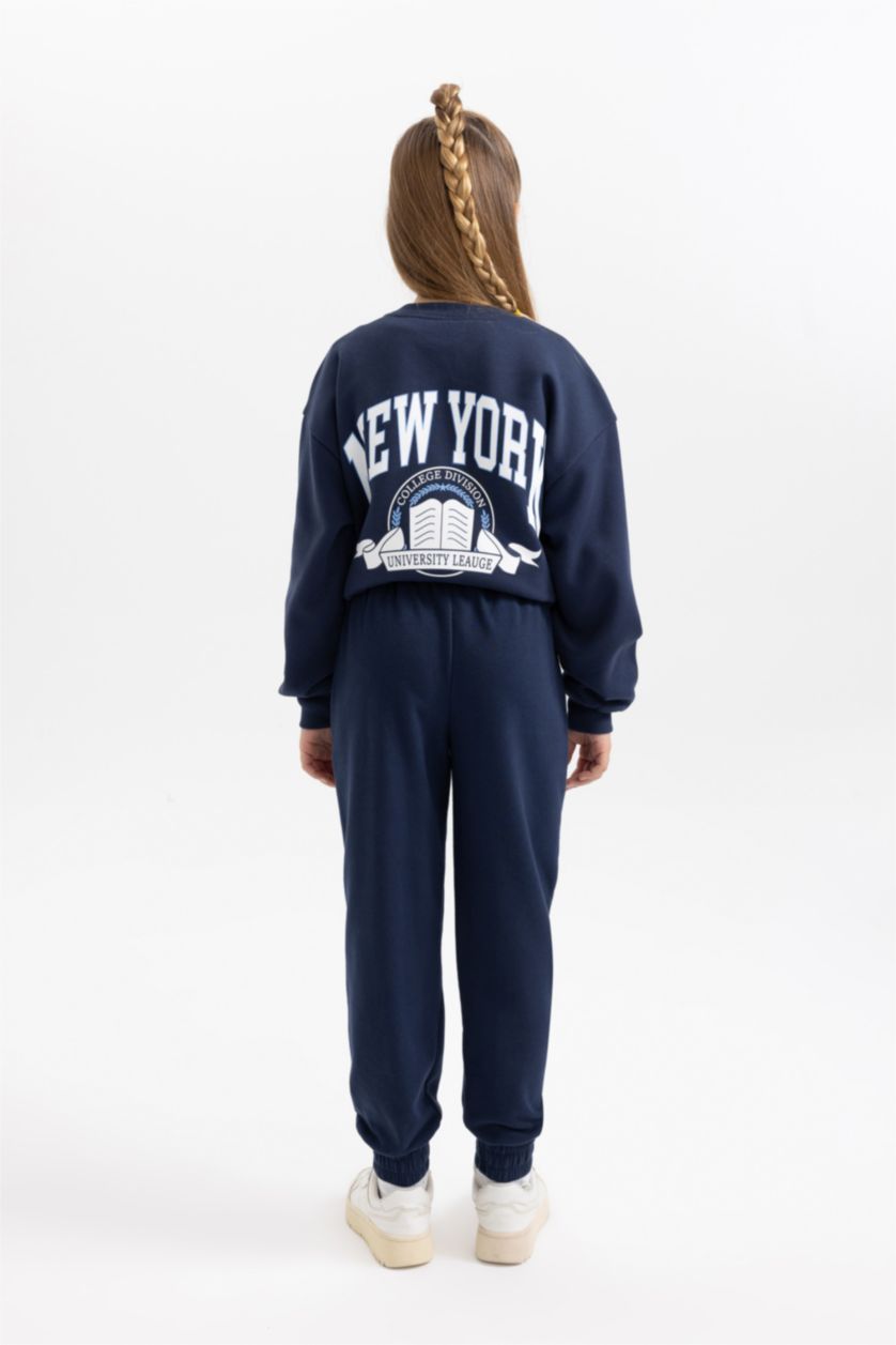 GIRLS & TEENS NAVY بنطلون قماش سميك جوجر فيت