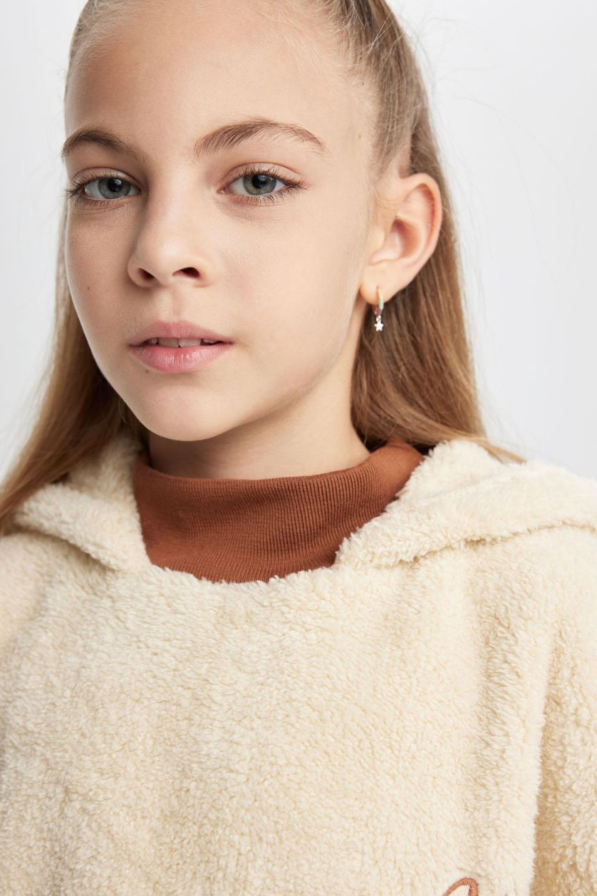 بناتي اللون الرملي سويت شيرت بناتي قطيفة اوفر سايز