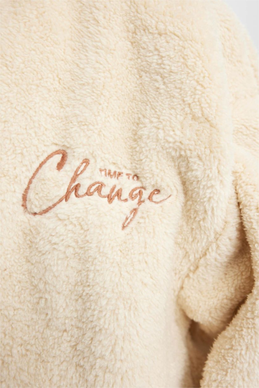 بناتي اللون الرملي سويت شيرت بناتي قطيفة اوفر سايز