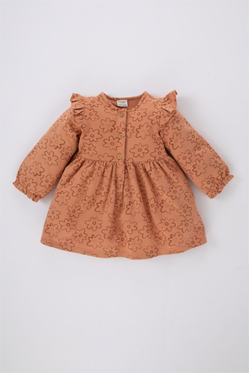 BÉBÉ FILLE Marron Clair Robe à Manche Longue Pour Bébé Fille