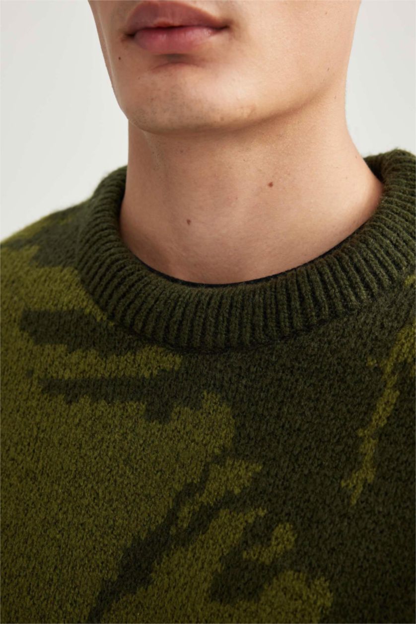 Man Dark Green Relax Fit Crew Neck Knitwear Pullover