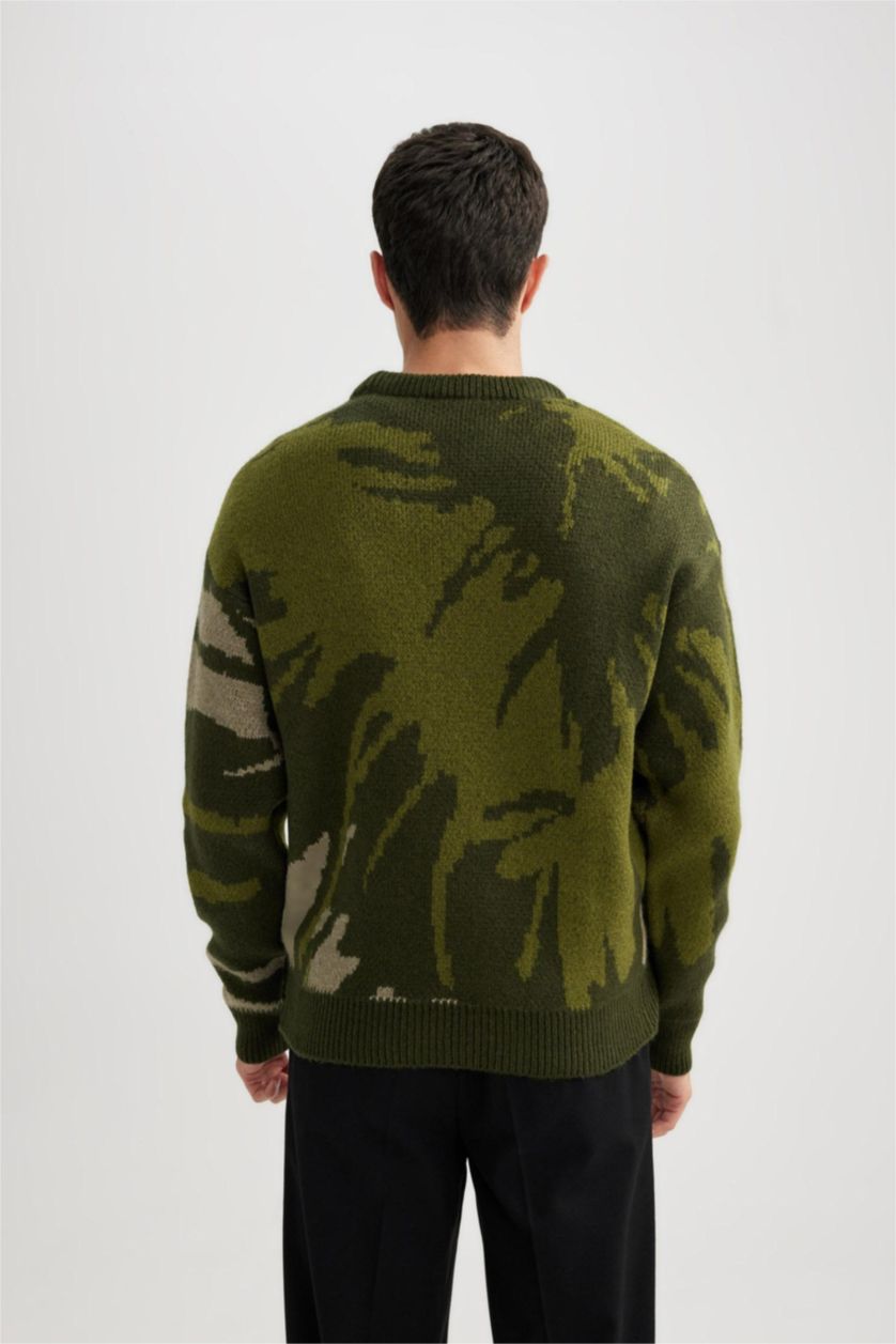Man Dark Green Relax Fit Crew Neck Knitwear Pullover