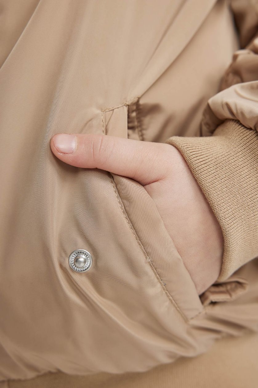 Kız Çocuk - Genç Kız Kum Su Geçirmez Kolej Yaka Fermuarlı Çift Cepli Mevsimlik Hafif Bomber Mont Ceket Kız Çocuk