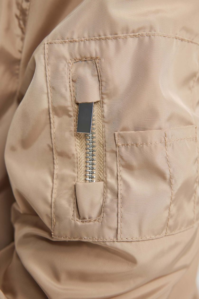 Kız Çocuk - Genç Kız Kum Su Geçirmez Kolej Yaka Fermuarlı Çift Cepli Mevsimlik Hafif Bomber Mont Ceket Kız Çocuk