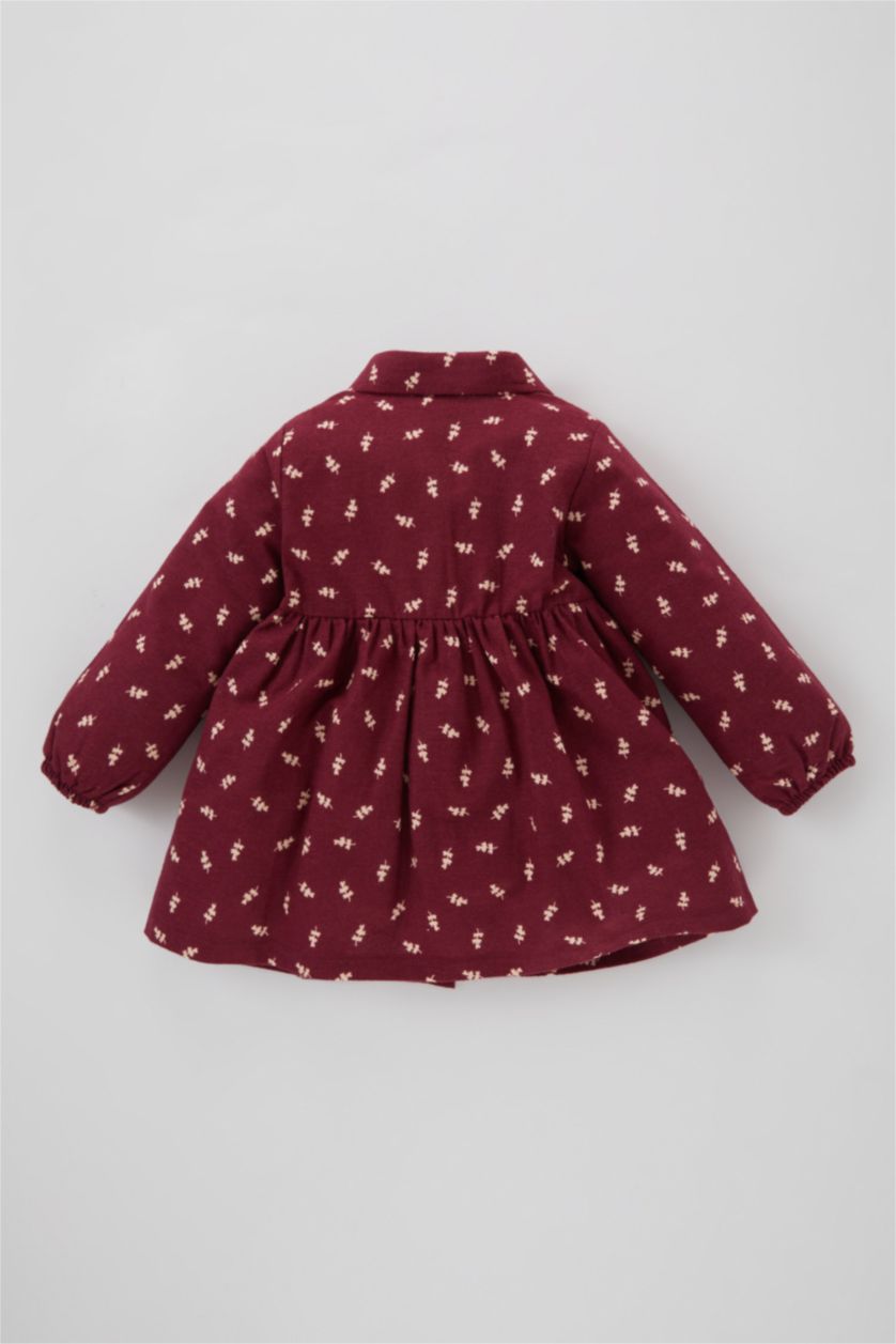 Baby Girl Bordeaux Regular Fit Flower Long Sleeve Woven Dress