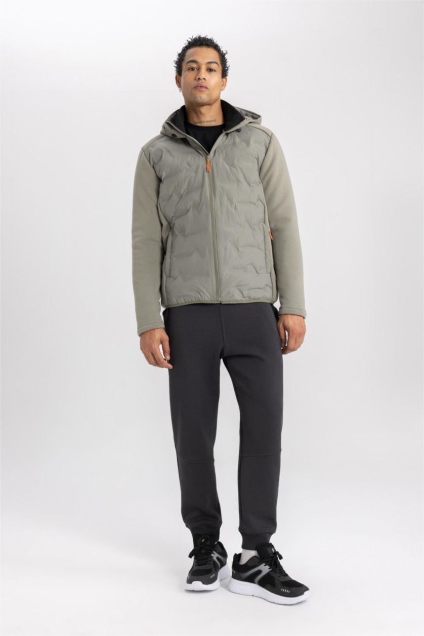 Men Khaki Zipper Puffer Jacket