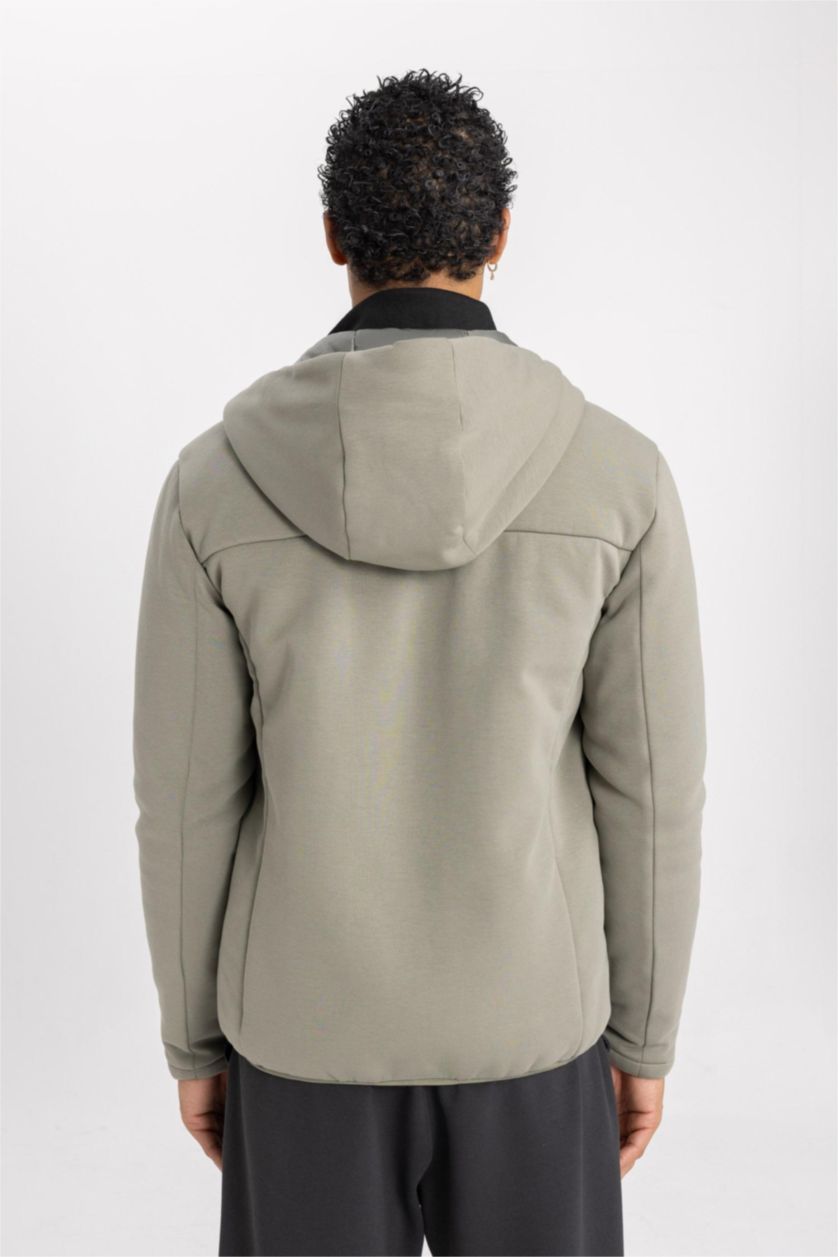 Men Khaki Zipper Puffer Jacket