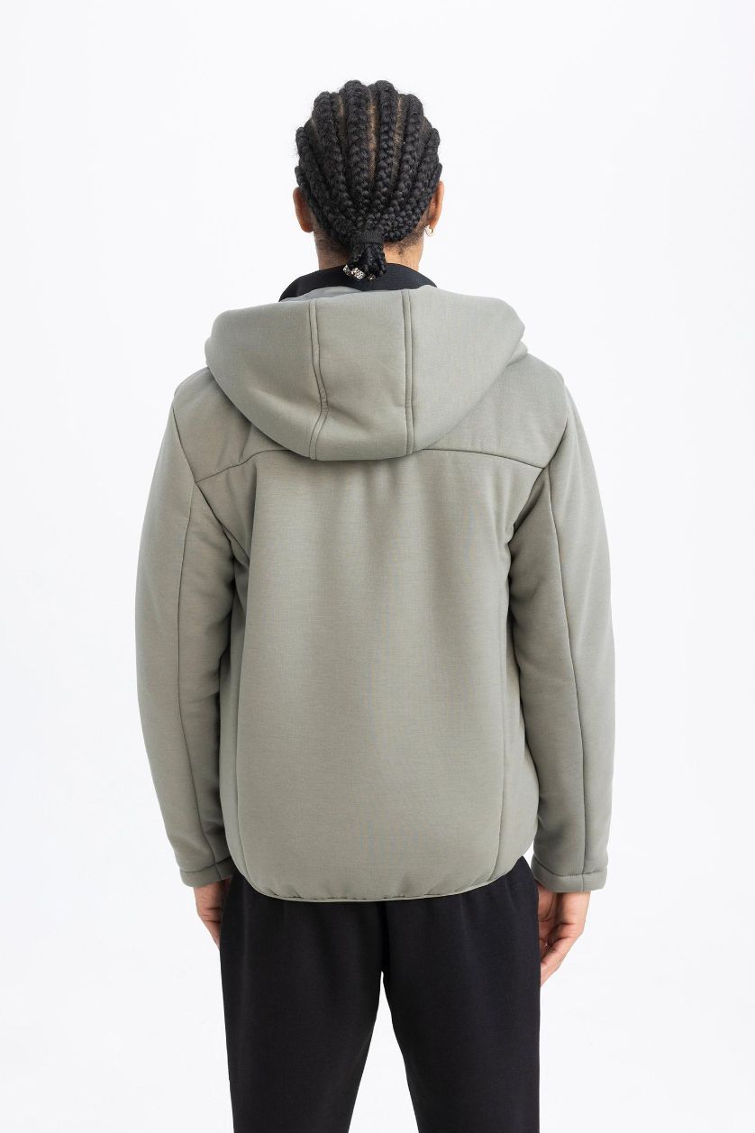 Erkek Haki Slim Fit  Dar Kesim Kapüşonlu Rüzgar Geçirmez Fermuarlı Cepli Mevsimlik Mont