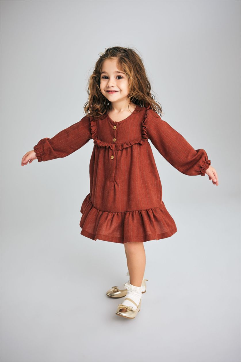 طفلة صغيرة جملي غامق فستان بناتي قصة عادية كم طويل