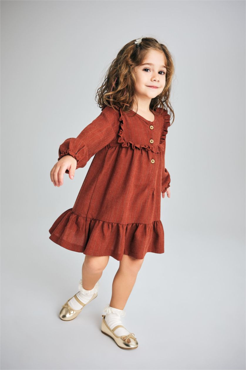 طفلة صغيرة جملي غامق فستان بناتي قصة عادية كم طويل