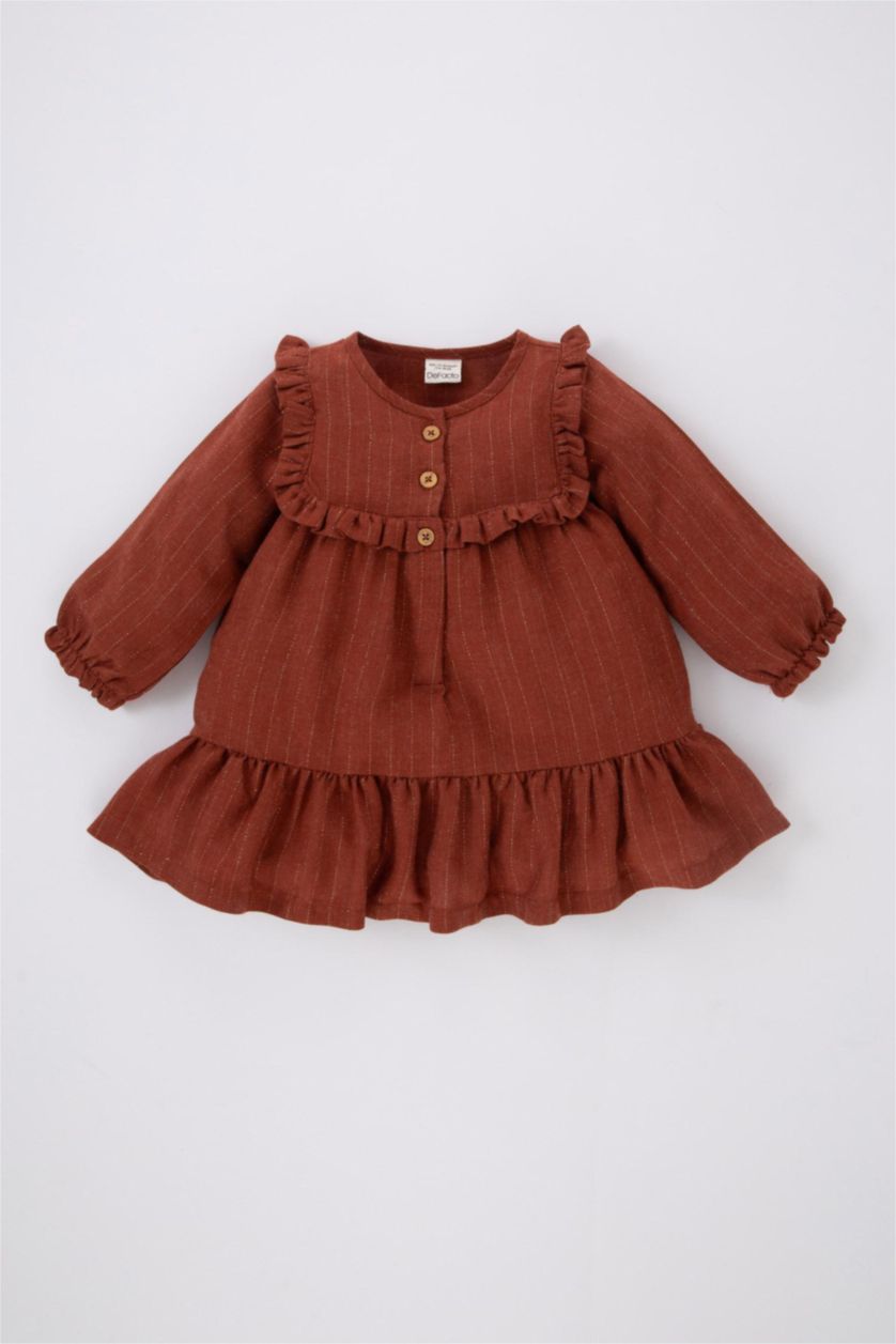 طفلة صغيرة جملي غامق فستان بناتي قصة عادية كم طويل