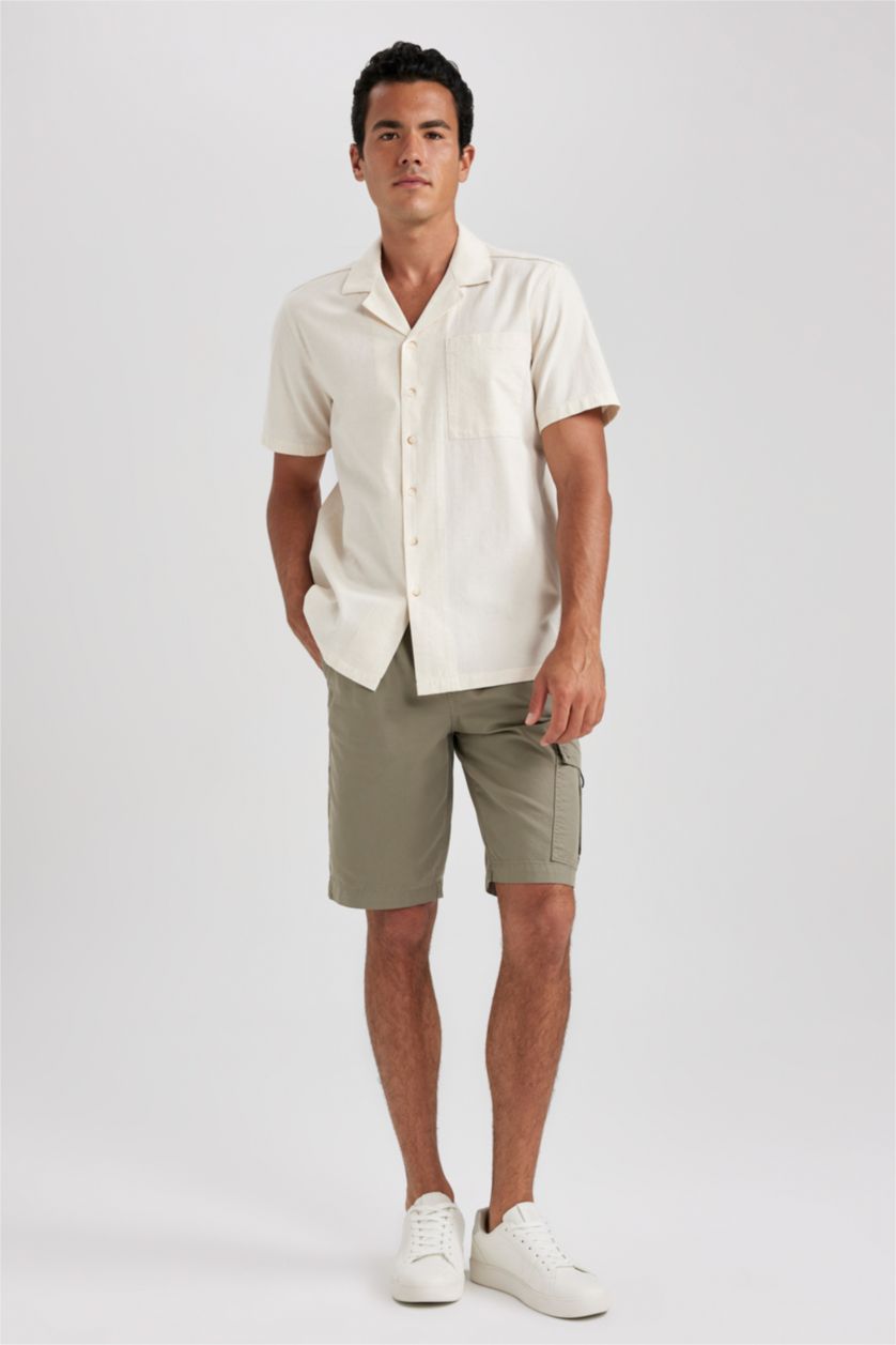 HOMME Beige Chemise Coton Coupe Régulière à Manches Courtes