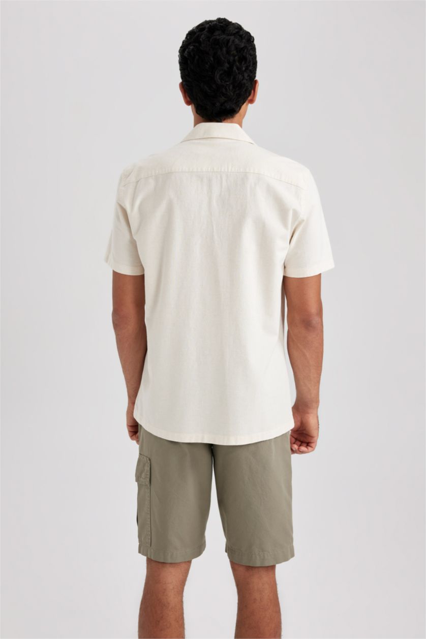 HOMME Beige Chemise Coton Coupe Régulière à Manches Courtes