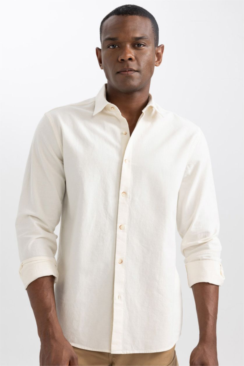 HOMME Beige Chemise À Manches Longues En Tricot Lin