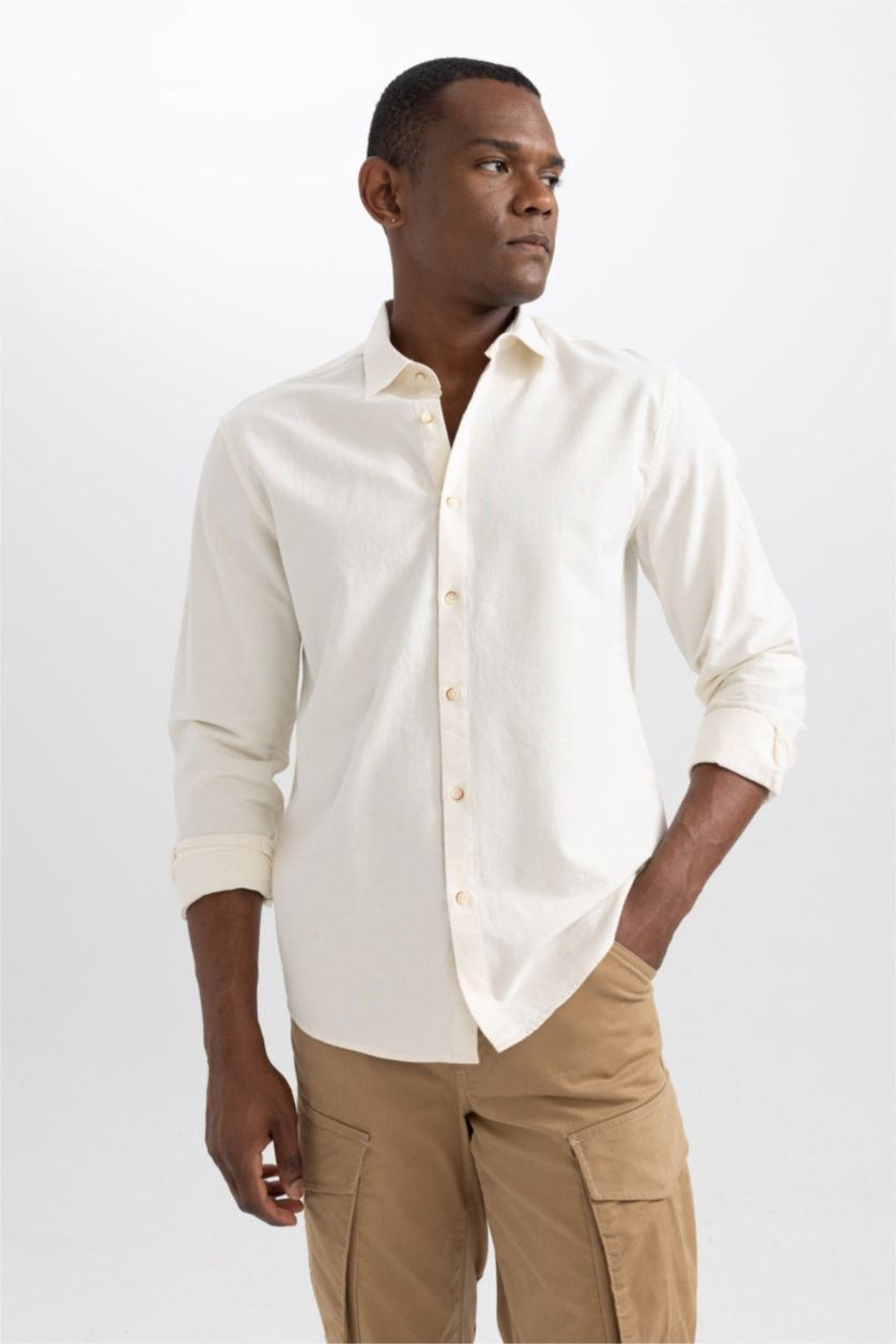 HOMME Beige Chemise À Manches Longues En Tricot Lin