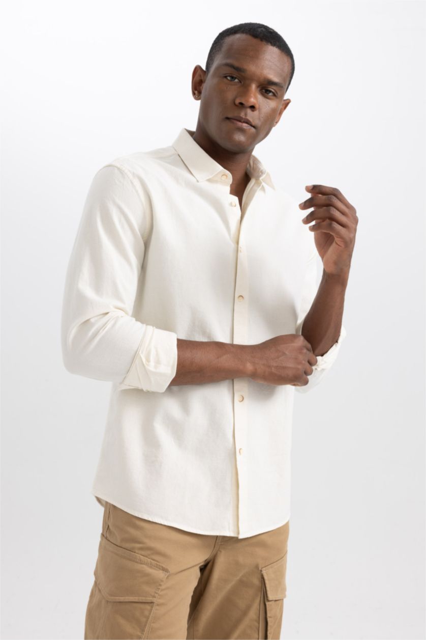 HOMME Beige Chemise À Manches Longues En Tricot Lin