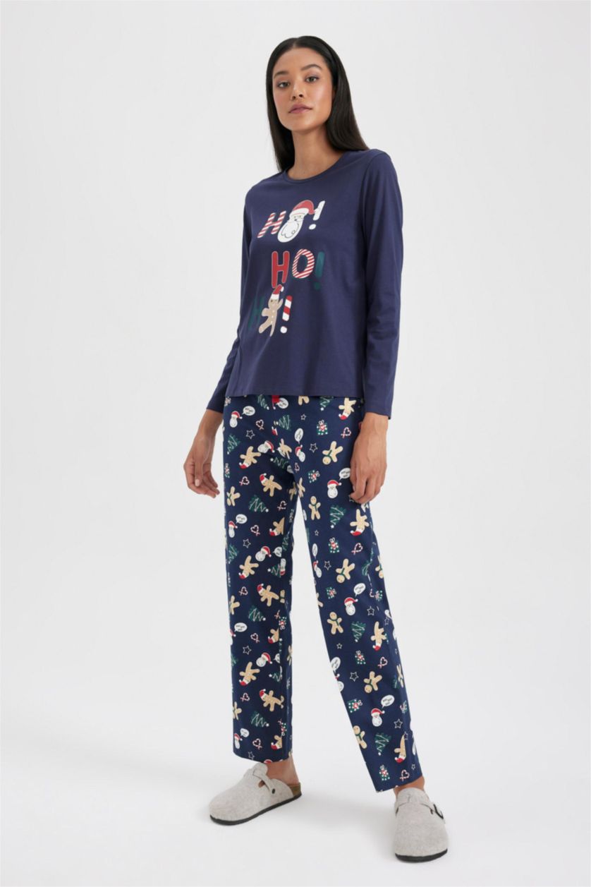 WOMAN NAVY Fall in Love Regular Fit Christmas Printed 2 Piece Pyjama Set