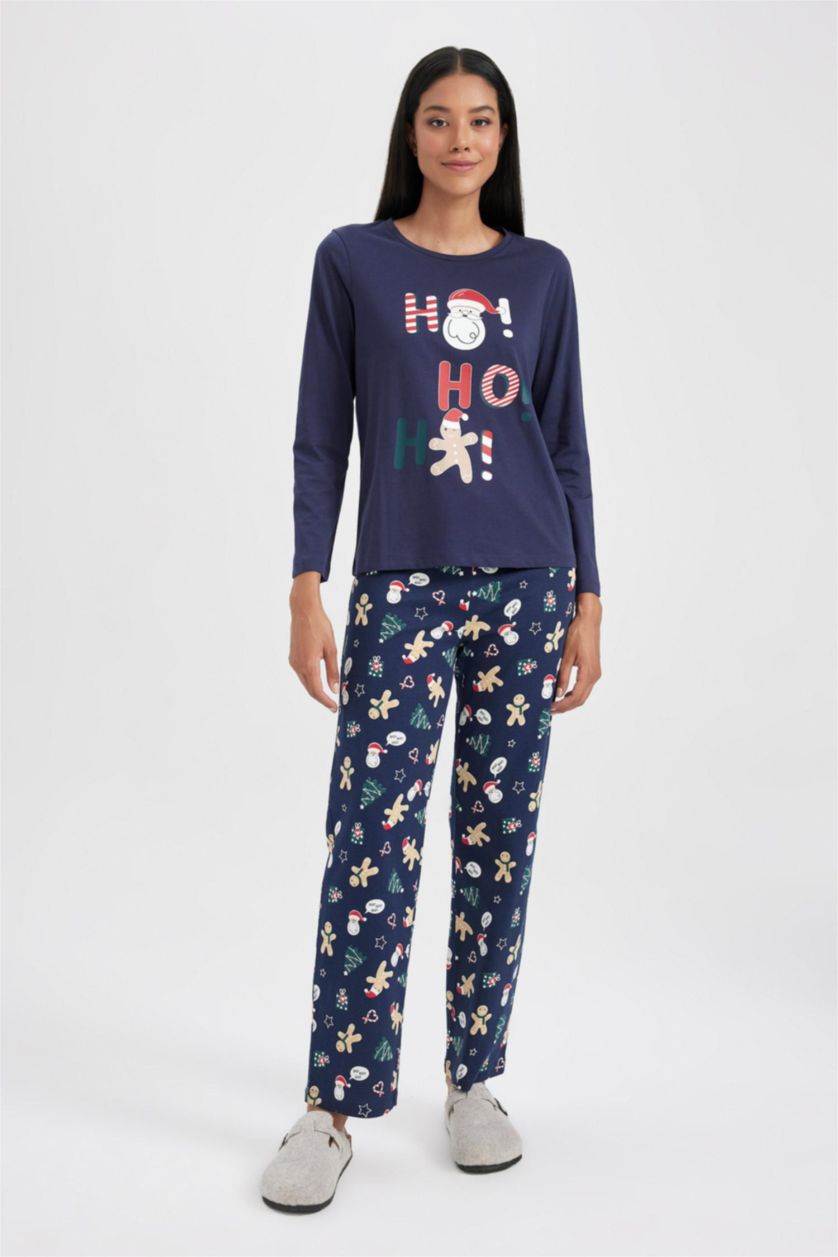 WOMAN NAVY Fall in Love Regular Fit Christmas Printed 2 Piece Pyjama Set