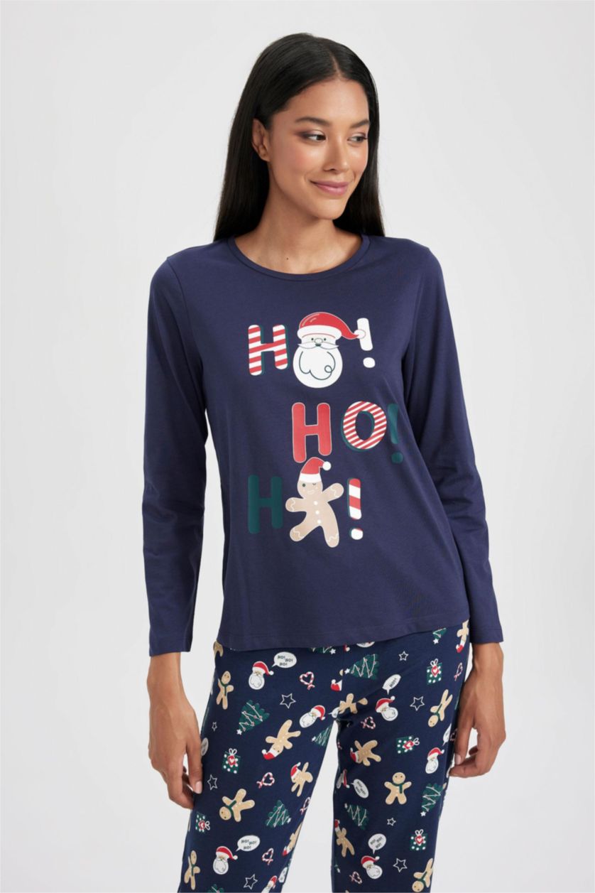 WOMAN NAVY Fall in Love Regular Fit Christmas Printed 2 Piece Pyjama Set