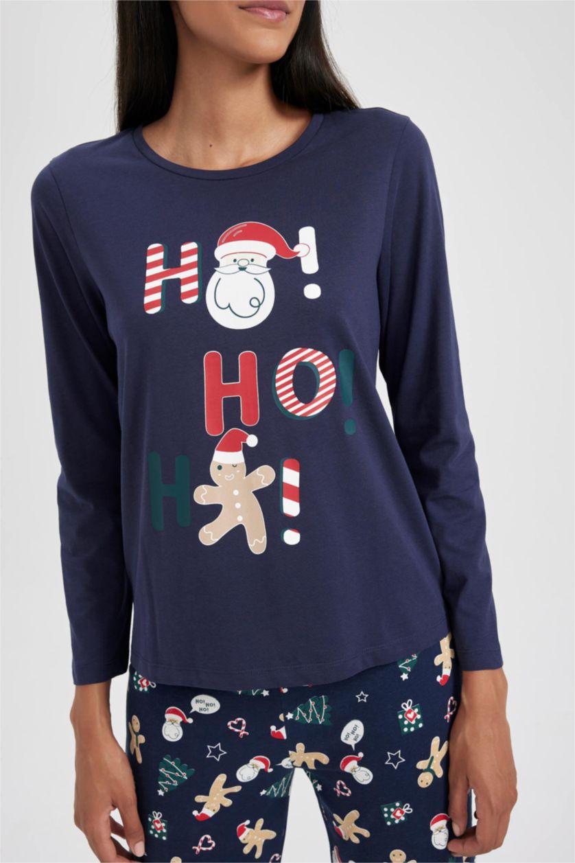 WOMAN NAVY Fall in Love Regular Fit Christmas Printed 2 Piece Pyjama Set