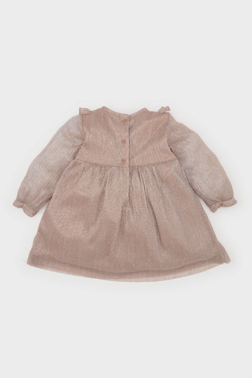 طفلة صغيرة وردي فستان شيفون بناتي ردن طويل قصة عادية بياخة مستديرة