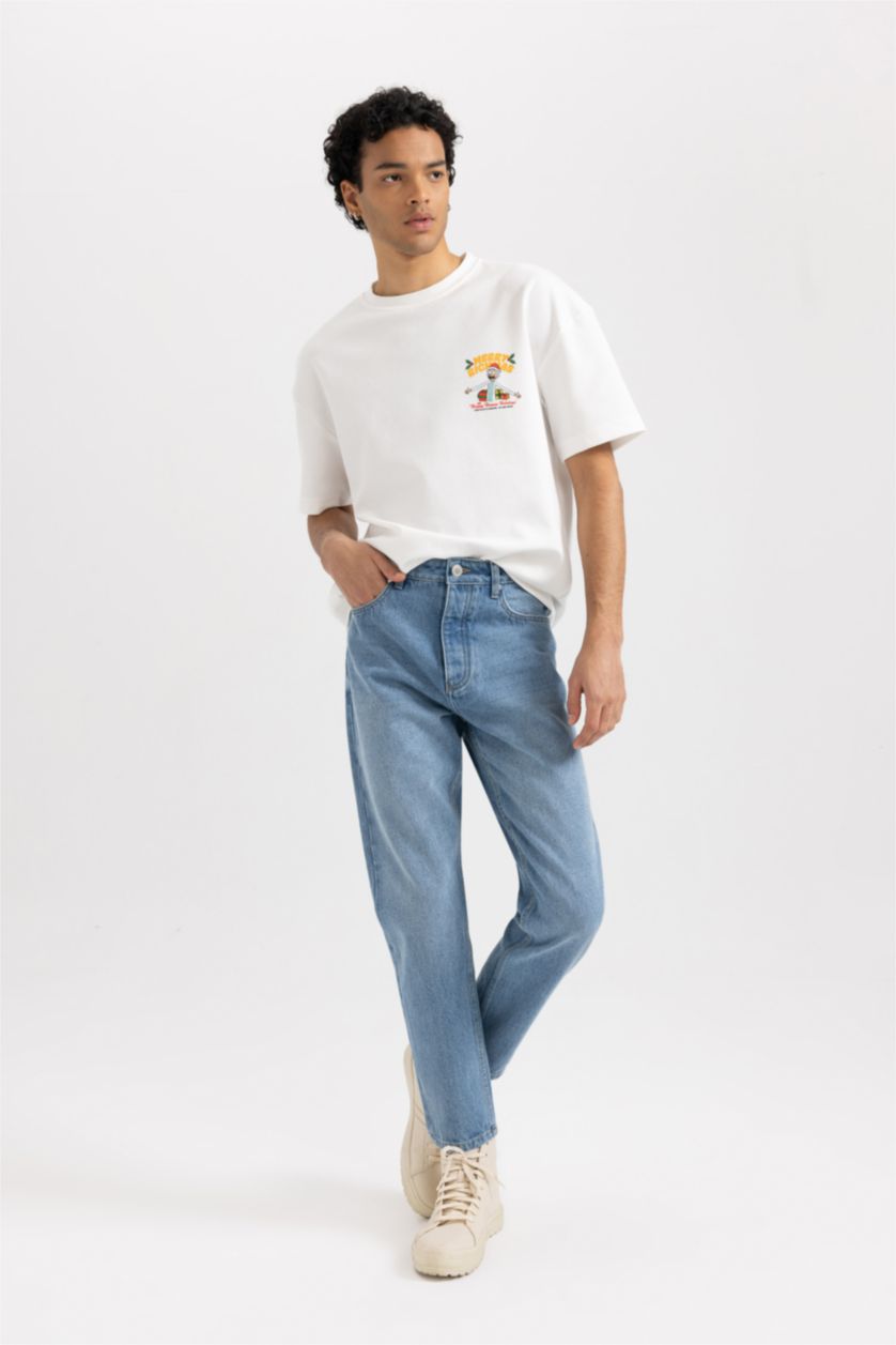 رجال أزرق فاتح سروال جينز سليم فيت برجل ضيق