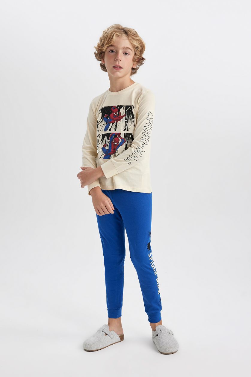 BOYS & TEENS Sand 2 piece Regular Fit Spiderman Licensed Knitted Pyjamas