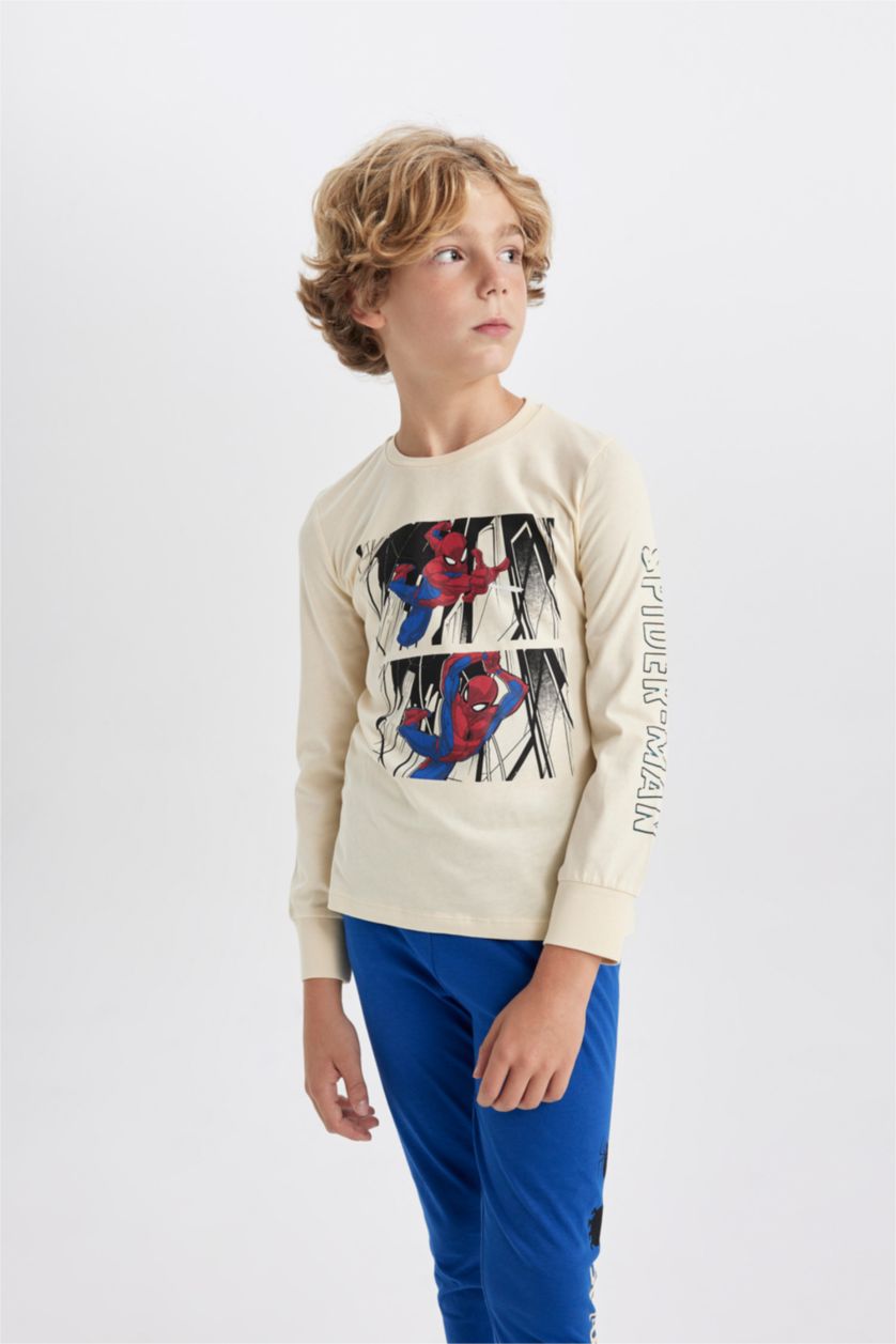 BOYS & TEENS Sand 2 piece Regular Fit Spiderman Licensed Knitted Pyjamas