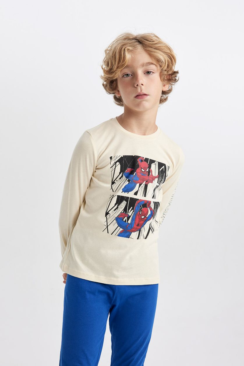 BOYS & TEENS Sand 2 piece Regular Fit Spiderman Licensed Knitted Pyjamas