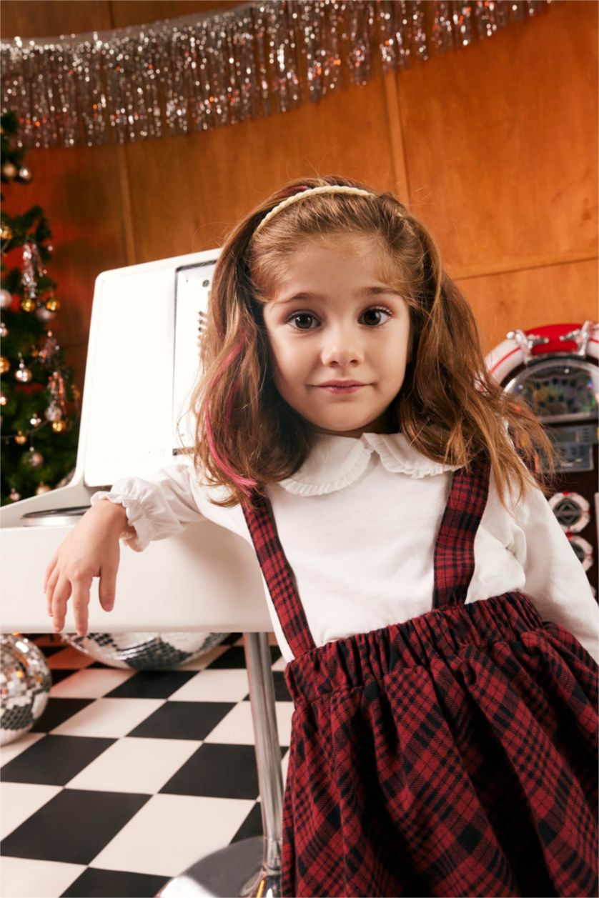 BABY GIRL Bordeaux 3 piece Regular Fit Baby Collar Plaid Dress Set