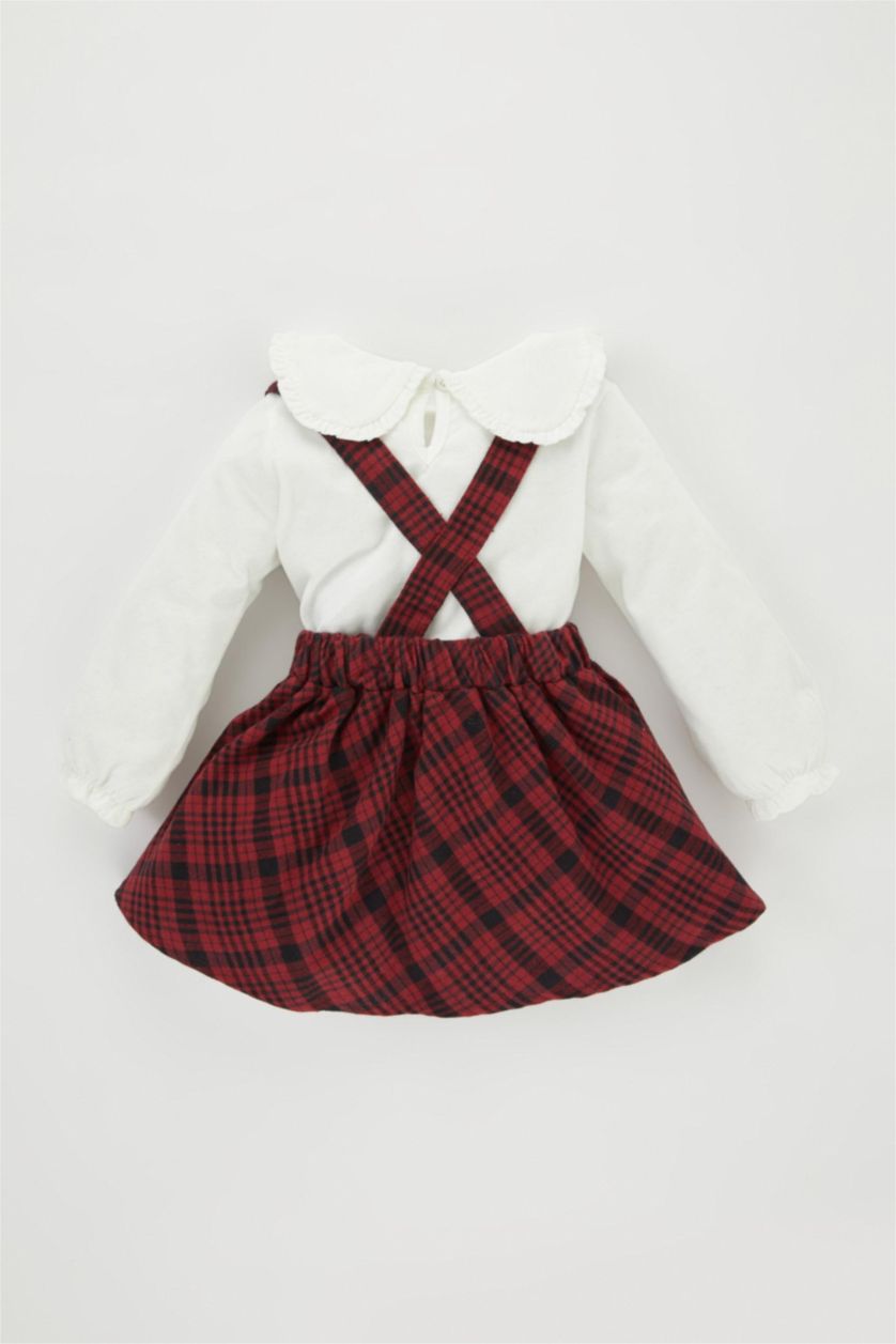 BABY GIRL Bordeaux 3 piece Regular Fit Baby Collar Plaid Dress Set