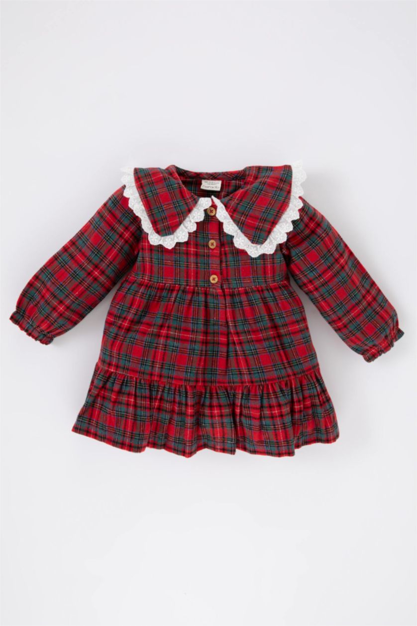 Baby Girl Bordeaux Baby Girl Checkered Flannel Dress
