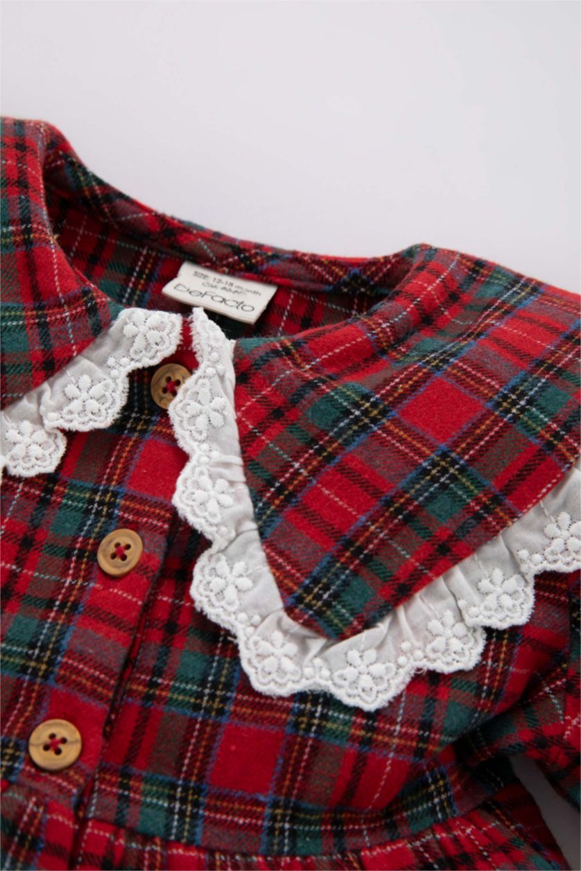 Baby Girl Bordeaux Baby Girl Checkered Flannel Dress