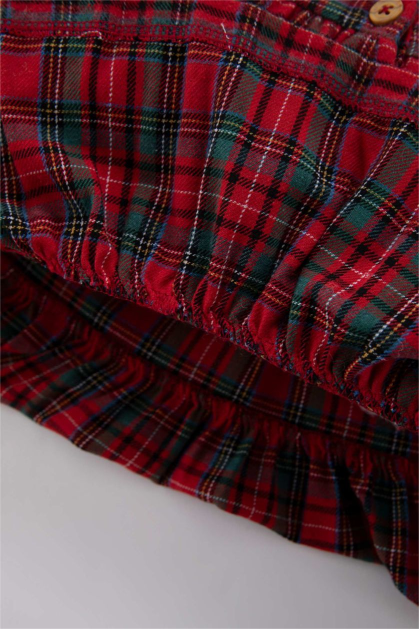 Baby Girl Bordeaux Baby Girl Checkered Flannel Dress