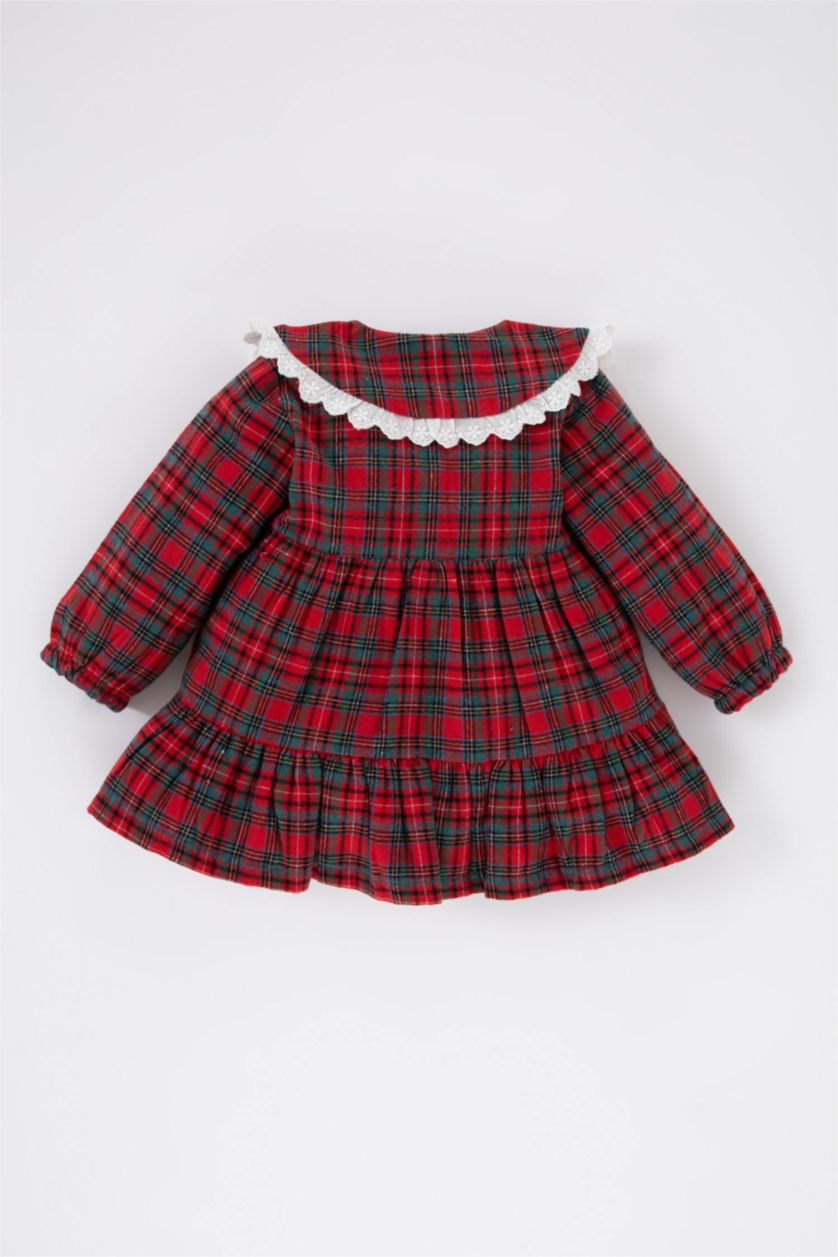 Baby Girl Bordeaux Baby Girl Checkered Flannel Dress