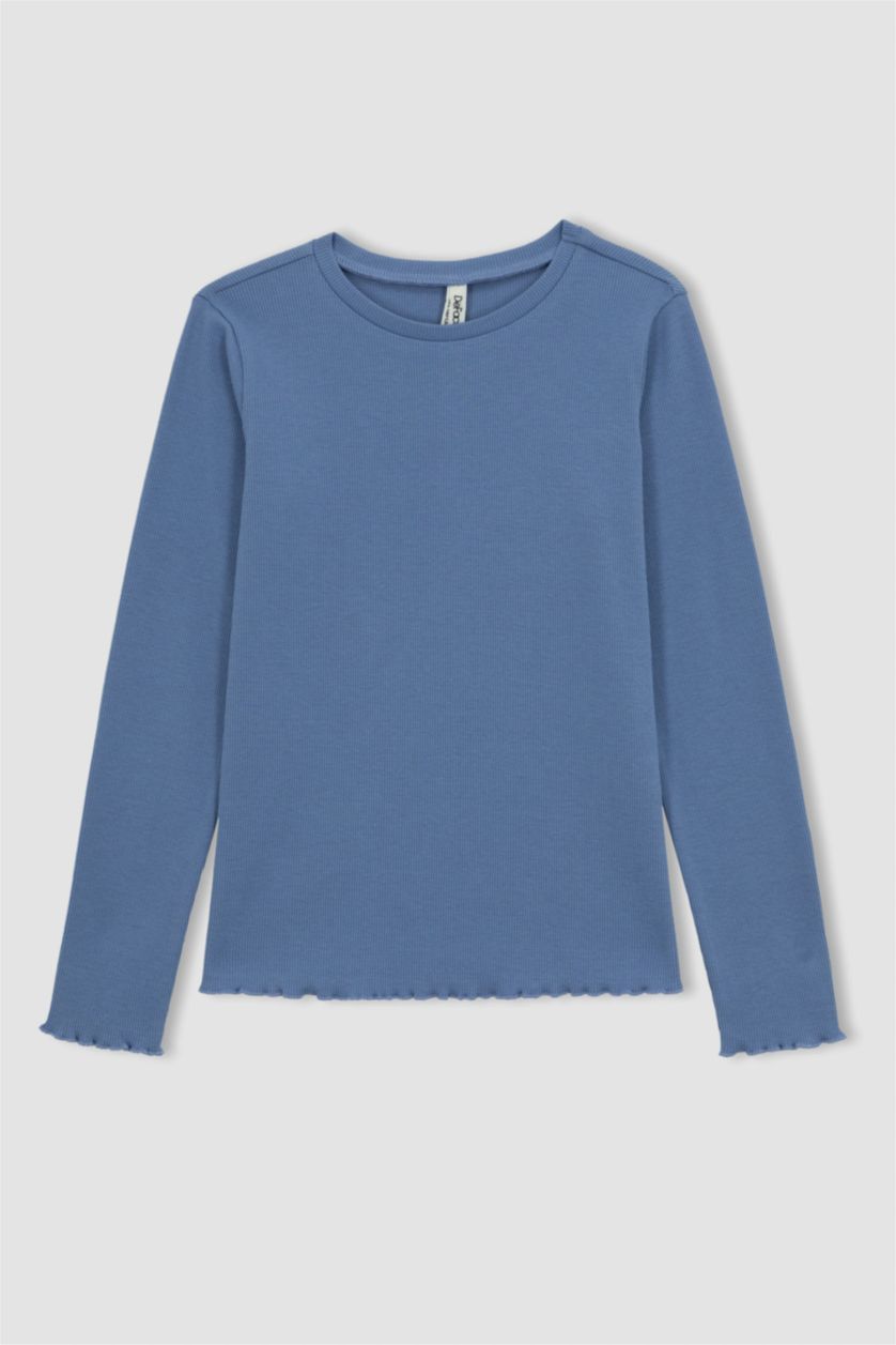 GIRLS & TEENS Blue Girl Crew Neck Ribbed Camisole Long Sleeve T-Shirt