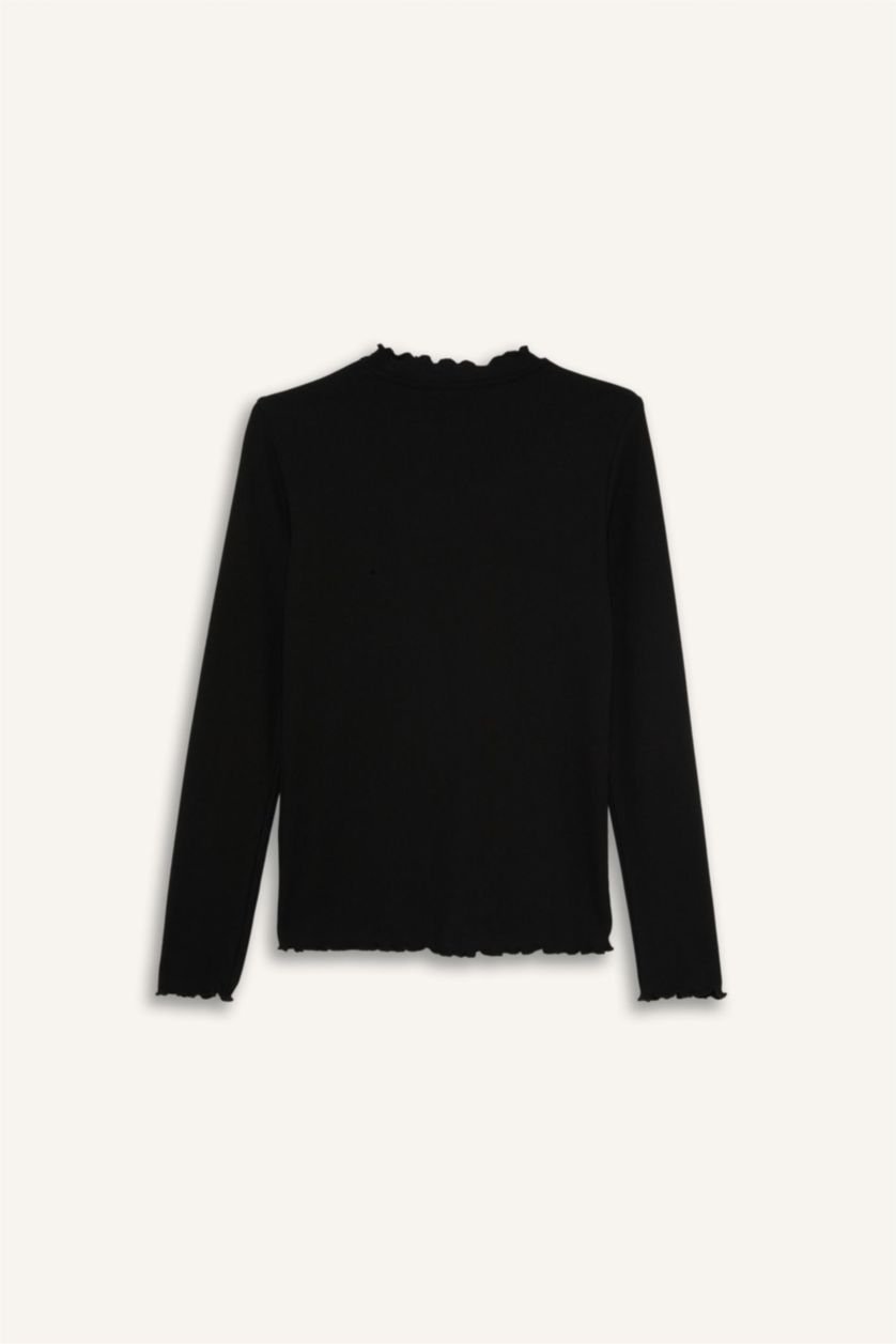 Kadın Siyah Yarım Balıkçı Yaka Fitilli Kaşkorse Uzun Kollu Tunik