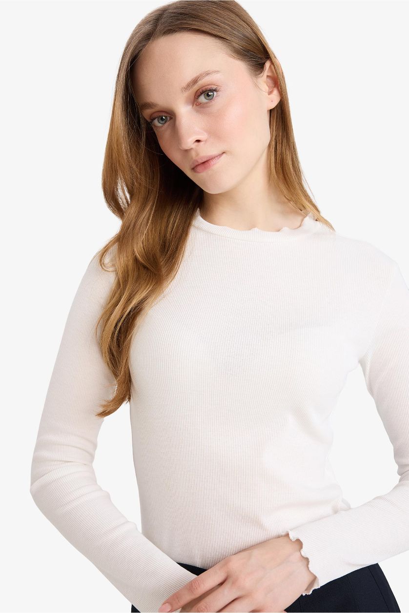WOMAN Ecru Ribbed Ribbed Basic T-Shirt
