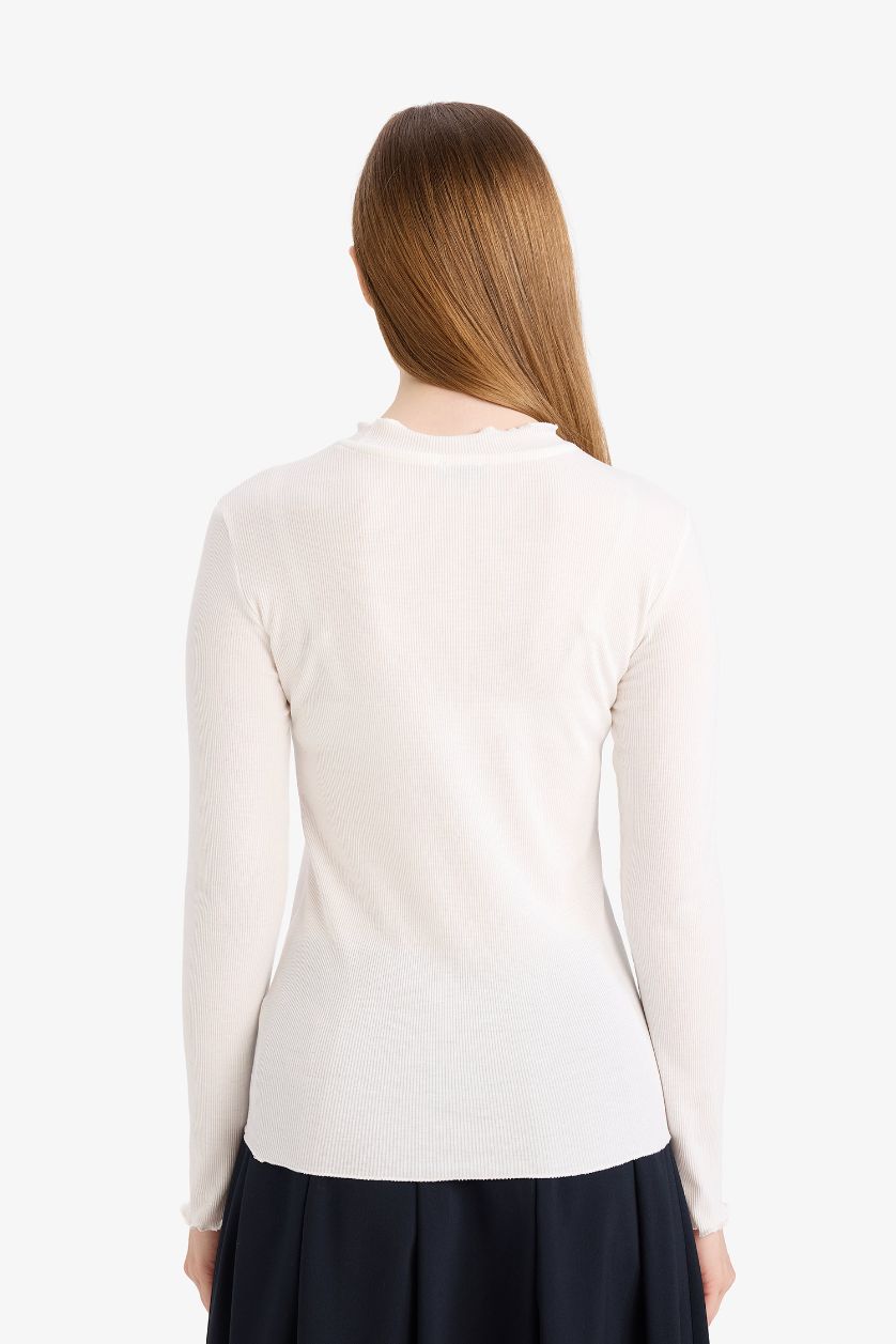 WOMAN Ecru Ribbed Ribbed Basic T-Shirt