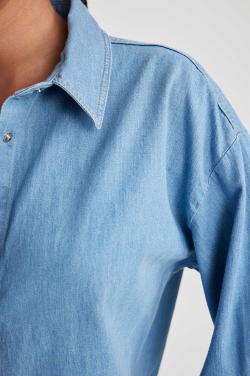 نساء أزرق قميص جينز