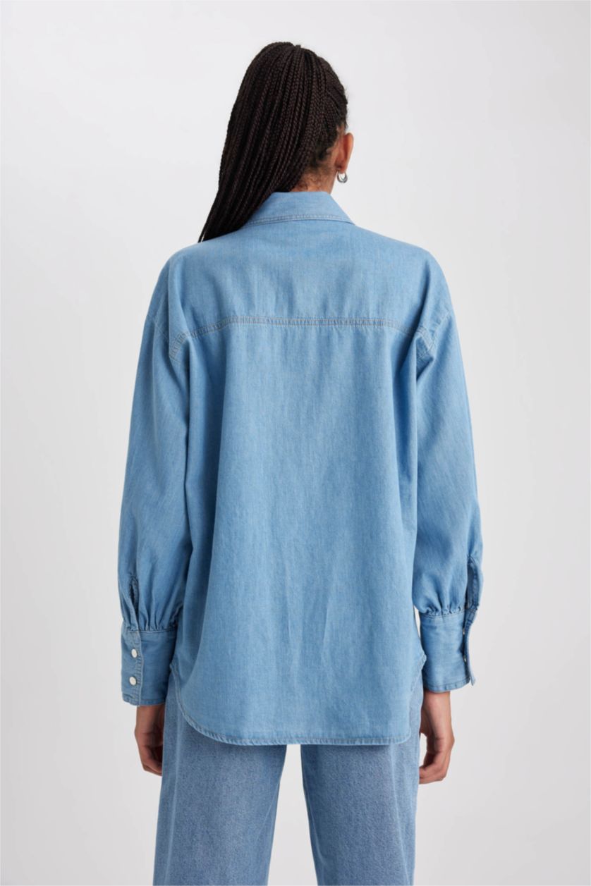 نساء أزرق قميص جينز