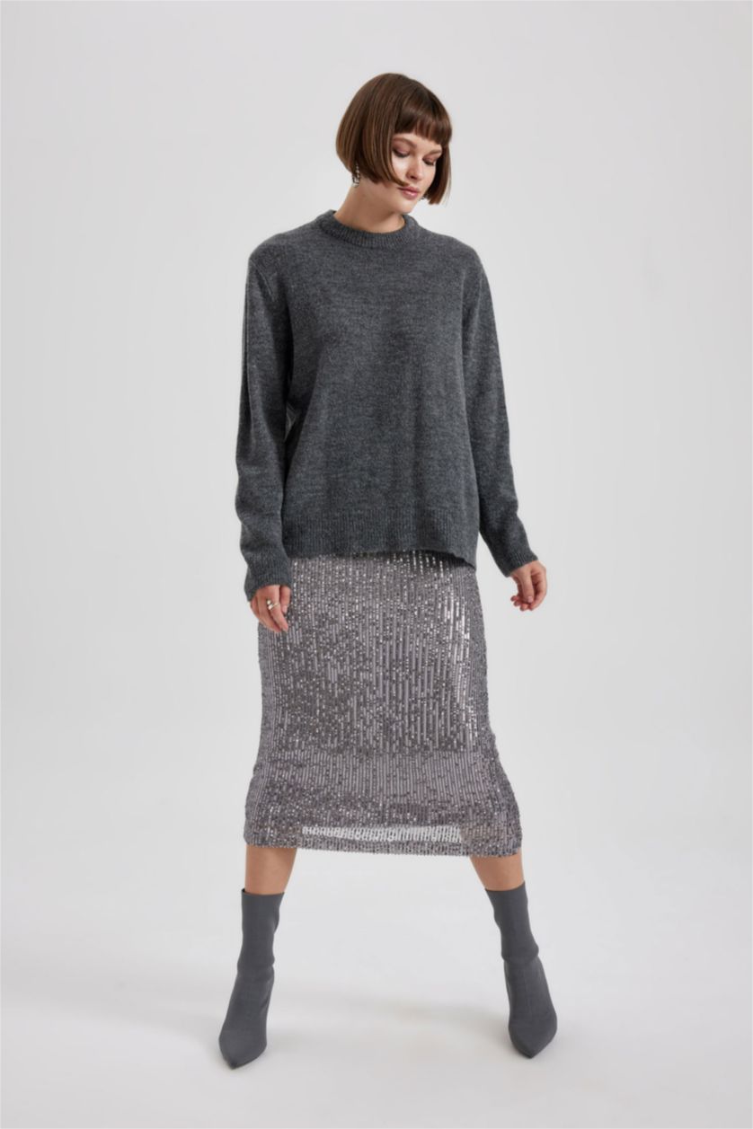 FEMME Anthracite Pull Premium Coupe Régulière à Col En V