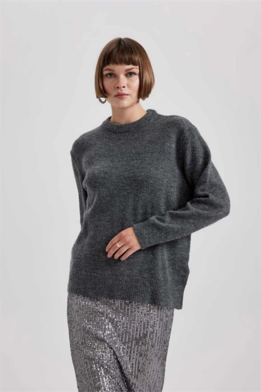 FEMME Anthracite Pull Premium Coupe Régulière à Col En V