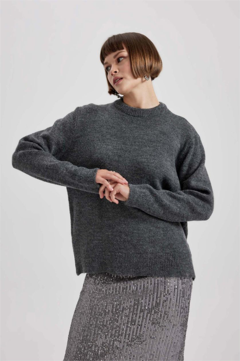 FEMME Anthracite Pull Premium Coupe Régulière à Col En V