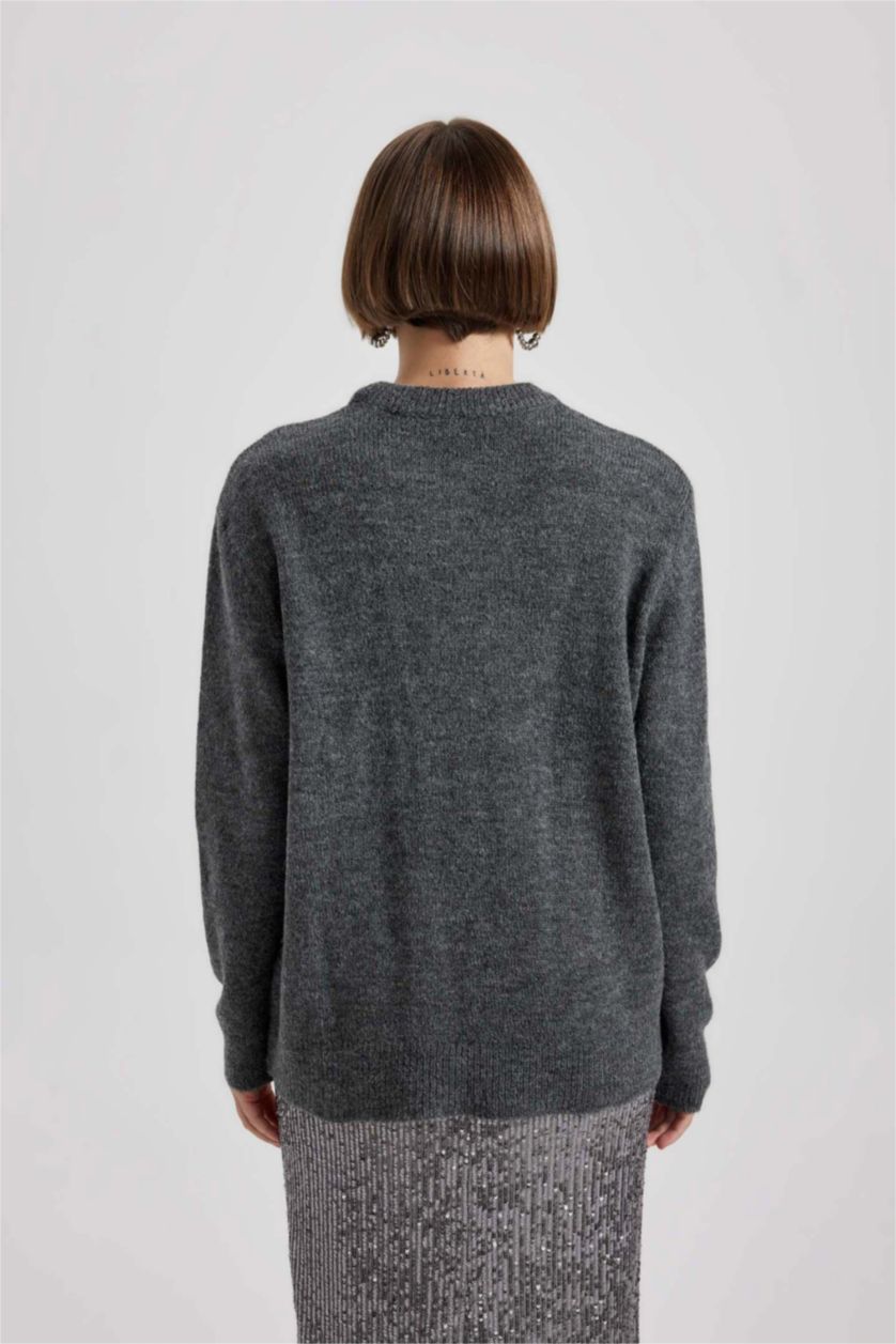 FEMME Anthracite Pull Premium Coupe Régulière à Col En V