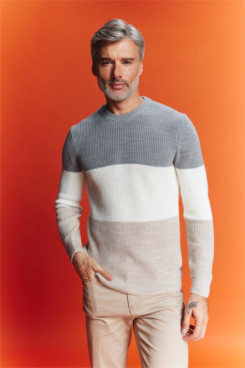 رجالي ميلانج بيج بلوفر تريكو قصة عادية برقبة مستديرة