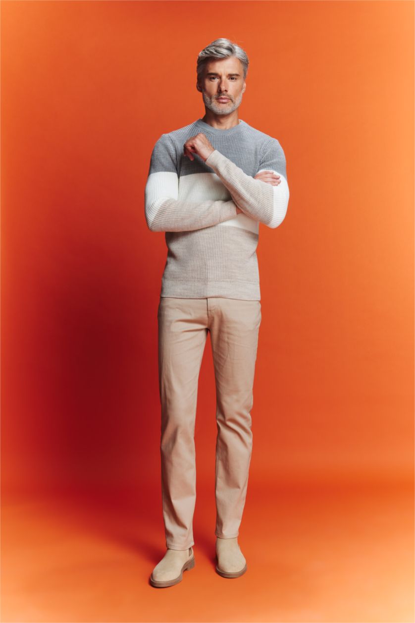 رجالي ميلانج بيج بلوفر تريكو قصة عادية برقبة مستديرة