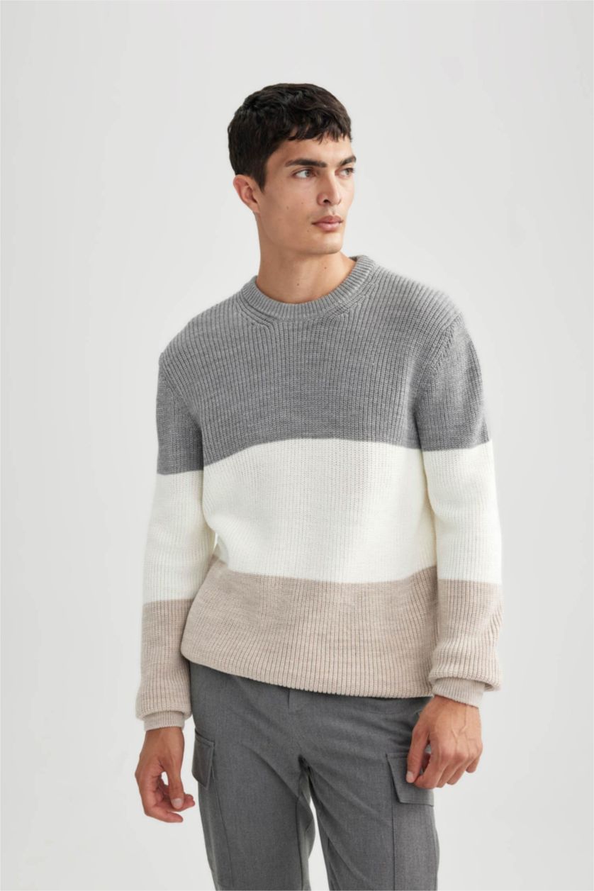 رجالي ميلانج بيج بلوفر تريكو قصة عادية برقبة مستديرة