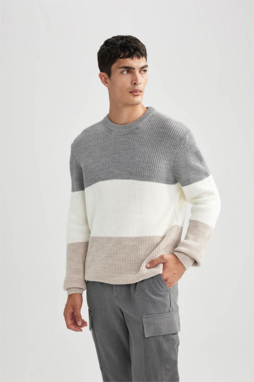 رجالي ميلانج بيج بلوفر تريكو قصة عادية برقبة مستديرة